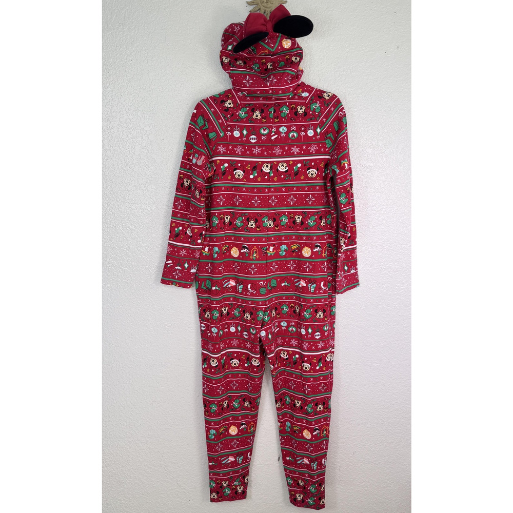 Disney Minnie Mouse One Piece Pajamas Womens Medium Christmas Jumpsuit with Ears - Picture 2 of 9